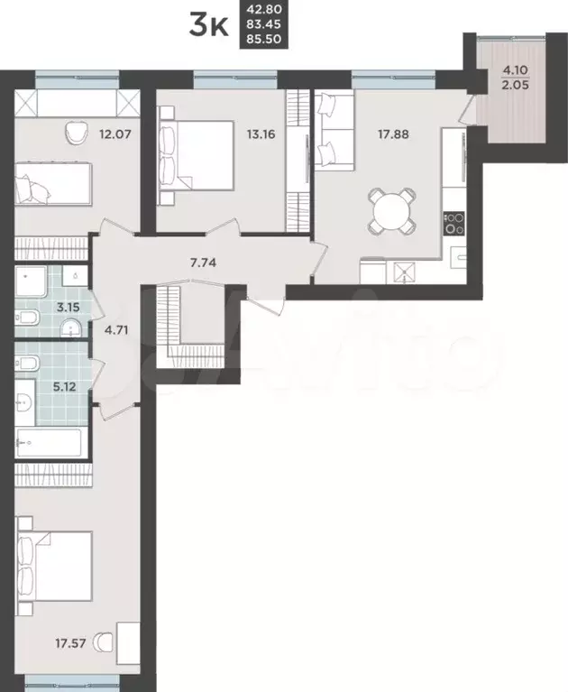 3-к. квартира, 83,5 м, 2/9 эт. - Фото 1