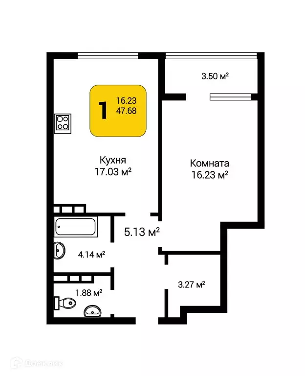 Продаётся 1-к квартира, 49.43 м - Фото 0