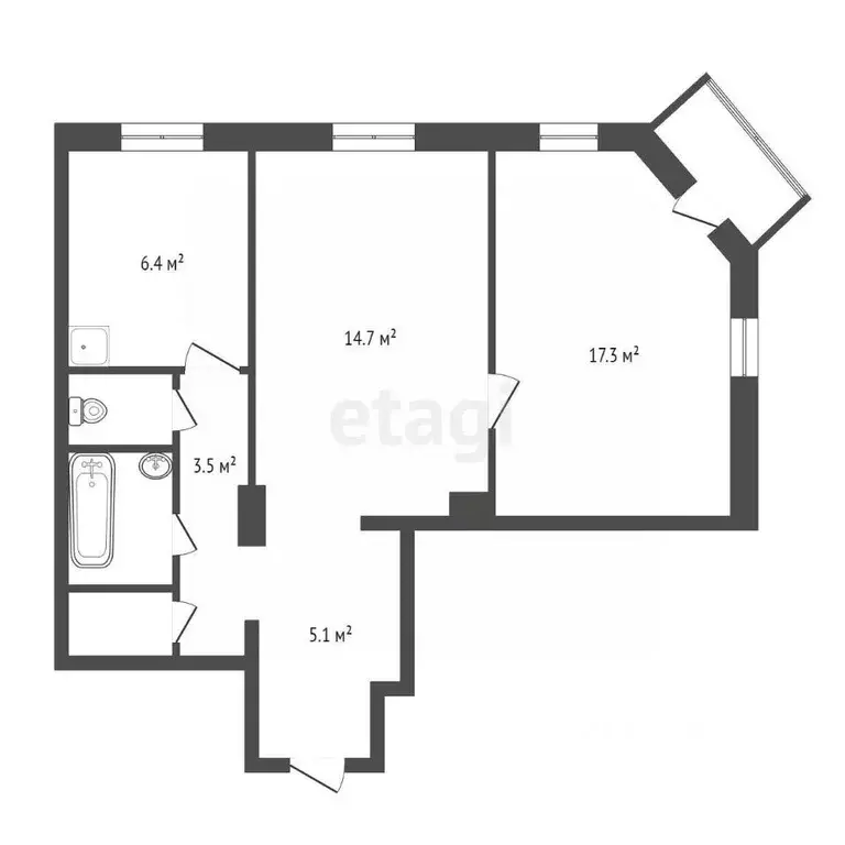 2-к кв. Красноярский край, Красноярск ул. Кутузова, 4 (52.2 м) - Фото 2