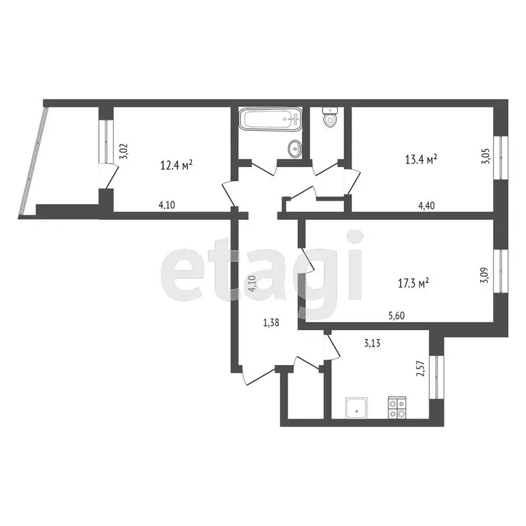 3-комнатная квартира: Тюмень, Заречный проезд, 2 (66.1 м) - Фото 1