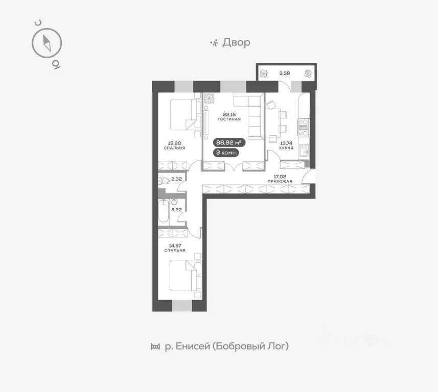 3-к кв. Красноярский край, Красноярск ул. Академгородок, 74 (89.6 м) - Фото 0
