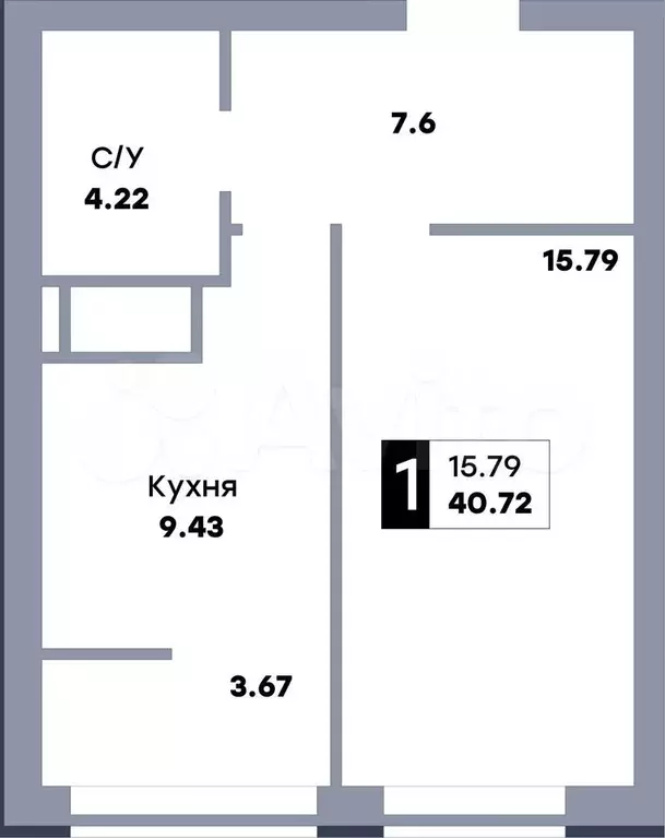 1-к. квартира, 40,9м, 22/22эт. - Фото 0