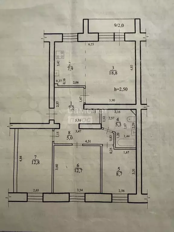 3-к. квартира, 88,3 м, 2/5 эт. - Фото 0
