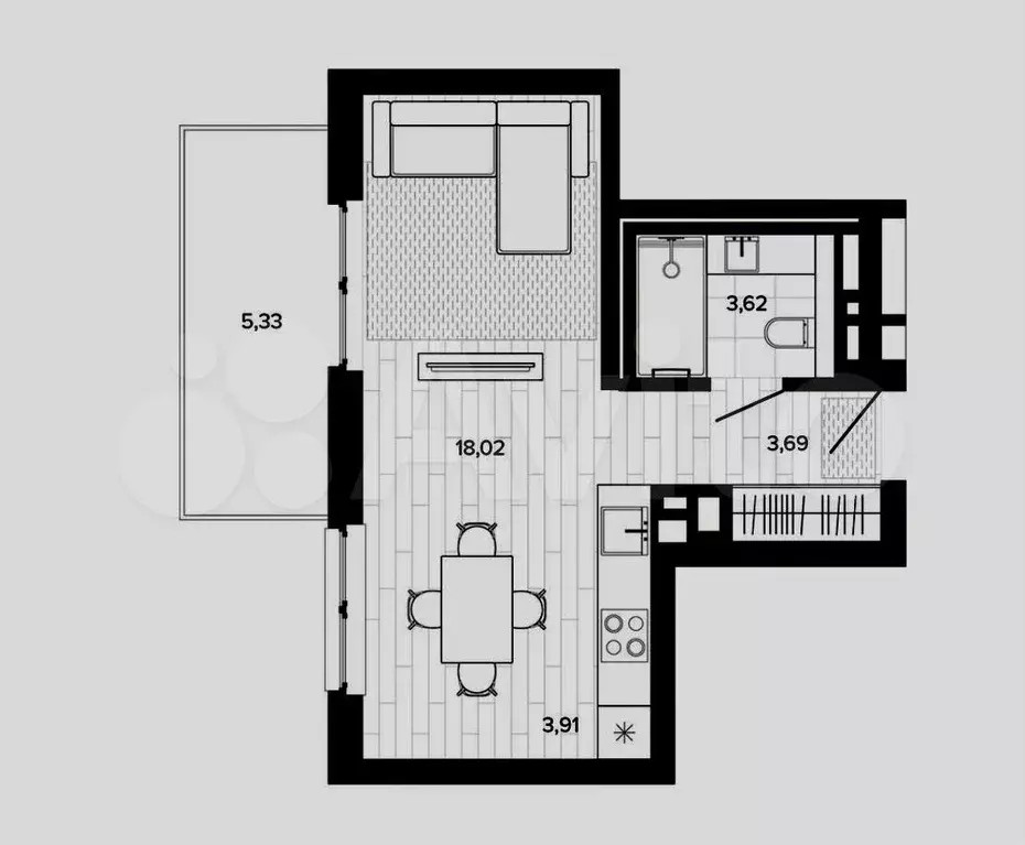 Квартира-студия, 34,6 м, 3/10 эт. - Фото 0