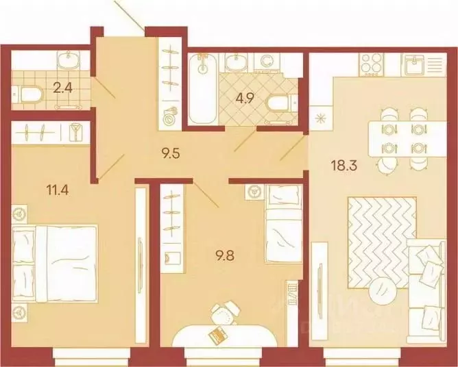 3-к кв. Пензенская область, Пенза ул. Минская, 25 (56.3 м) - Фото 1