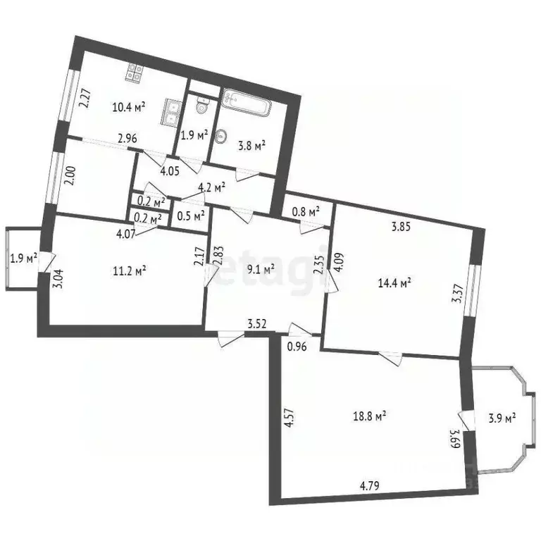 3-к кв. Санкт-Петербург Малоохтинский просп., 94 (75.5 м) - Фото 2