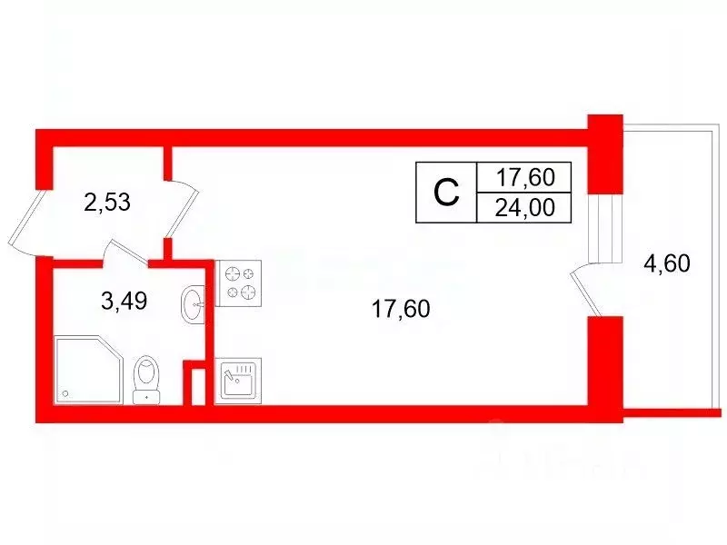 Студия Санкт-Петербург Яхтенная ул., 28 (24.0 м) - Фото 2