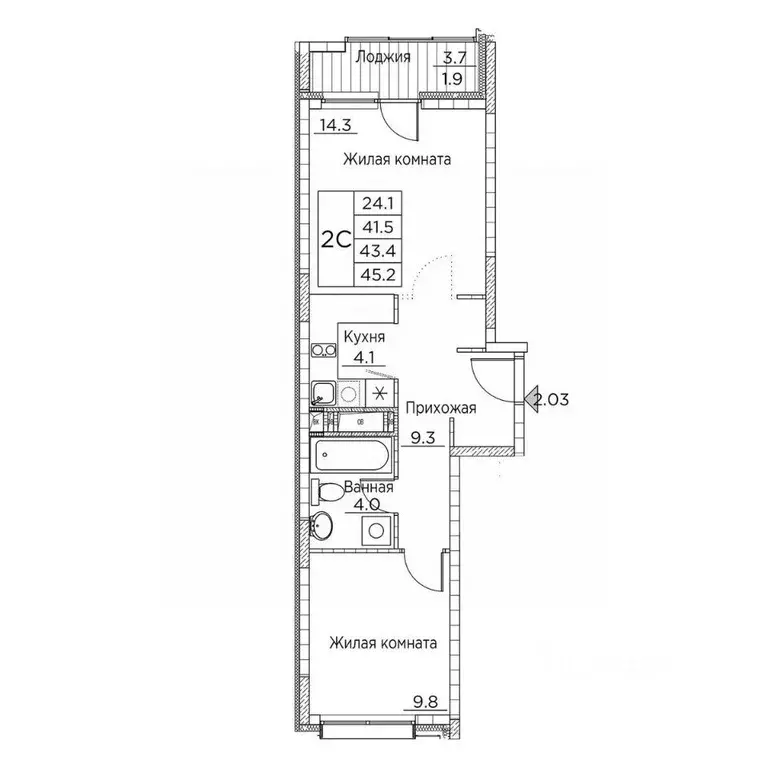 2-к кв. Приморский край, Владивосток ул. Расула Гамзатова, 7к2 (45.2 ... - Фото 1
