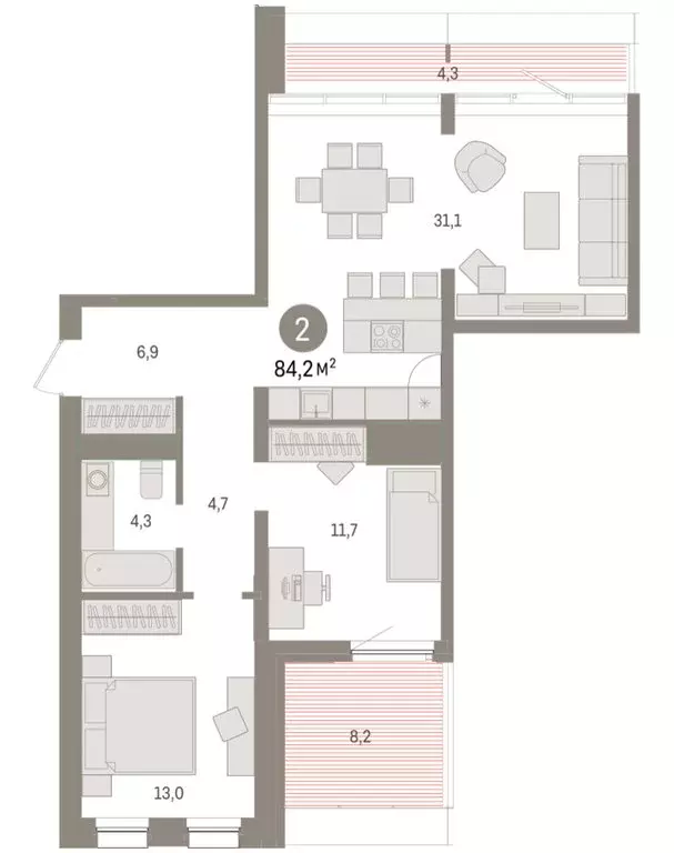 2-комнатная квартира: Тюмень, Мысовская улица, 26к1 (84.18 м) - Фото 1