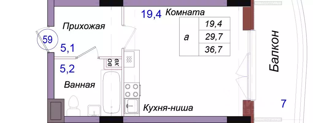Студия Калининградская область, Светлогорск Балтийская ул. (36.7 м) - Фото 1