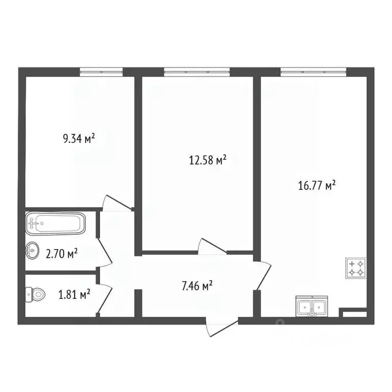 2-к кв. Санкт-Петербург Северный просп., 107 (50.4 м) - Фото 2