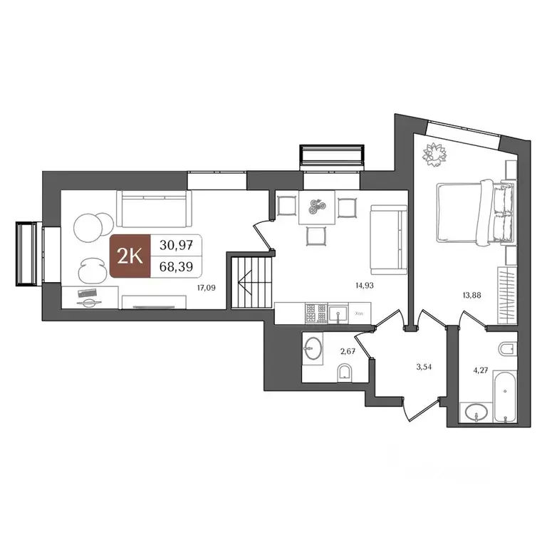 2-к кв. Башкортостан, Уфа Глумилино жилрайон, Холмогоры жилой комплекс ... - Фото 1