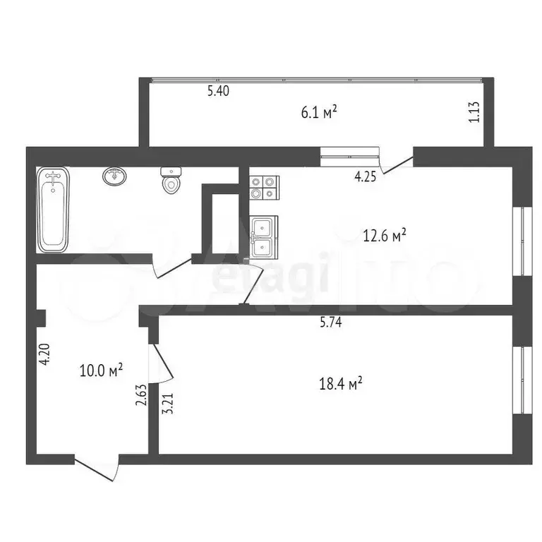 1-к. квартира, 45,8 м, 5/7 эт. - Фото 1