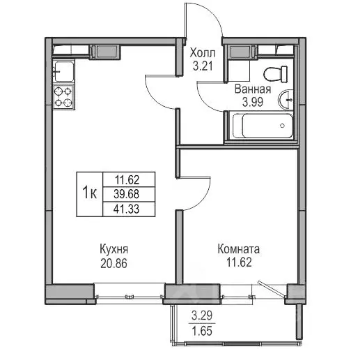 1-к кв. Санкт-Петербург ул. Ивинская, 1к3 (41.33 м) - Фото 1
