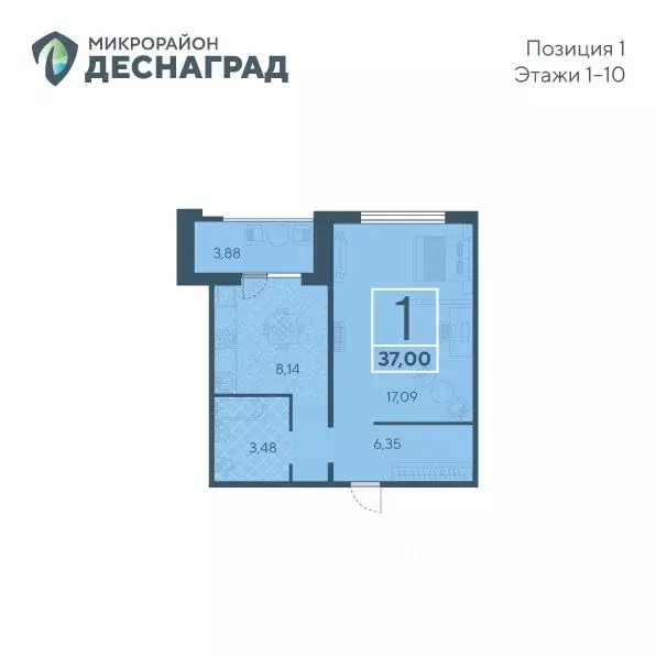 1-к кв. Брянская область, Брянск ул. А.К. Толстого, 3 (37.0 м) - Фото 0