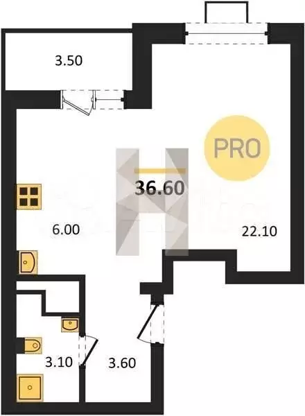 Квартира-студия, 36,6м, 12/15эт. - Фото 1