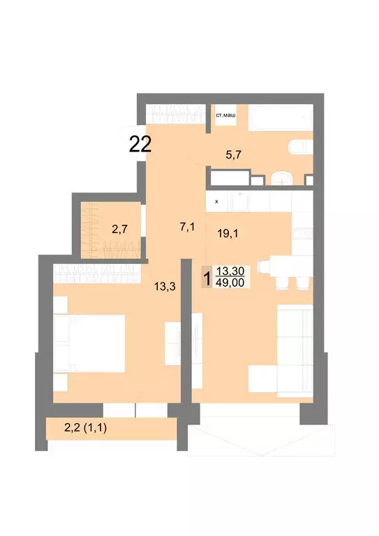1-комнатная квартира: Екатеринбург, Посадская улица, 26 (49 м) - Фото 1