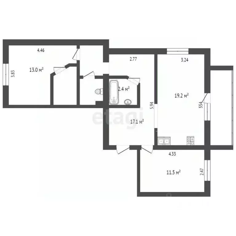 2-к кв. Калужская область, Калуга бул. Моторостроителей, 3 (72.6 м) - Фото 0