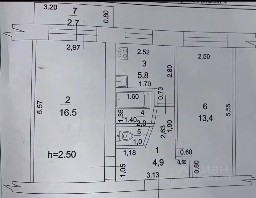 2-к кв. Башкортостан, Стерлитамак Коммунистическая ул., 45 (43.6 м) - Фото 2
