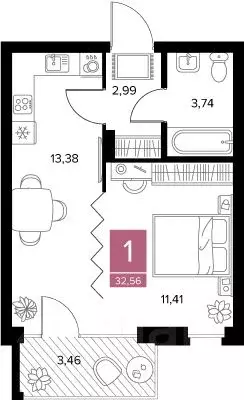 1-к кв. Рязанская область, Рязань Забайкальская ул. (32.56 м) - Фото 1