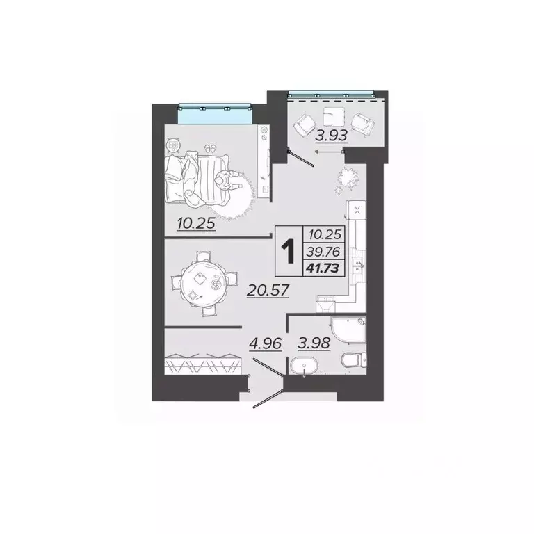 1-к кв. Брянская область, Брянск Архитектор жилой комплекс (41.73 м) - Фото 1