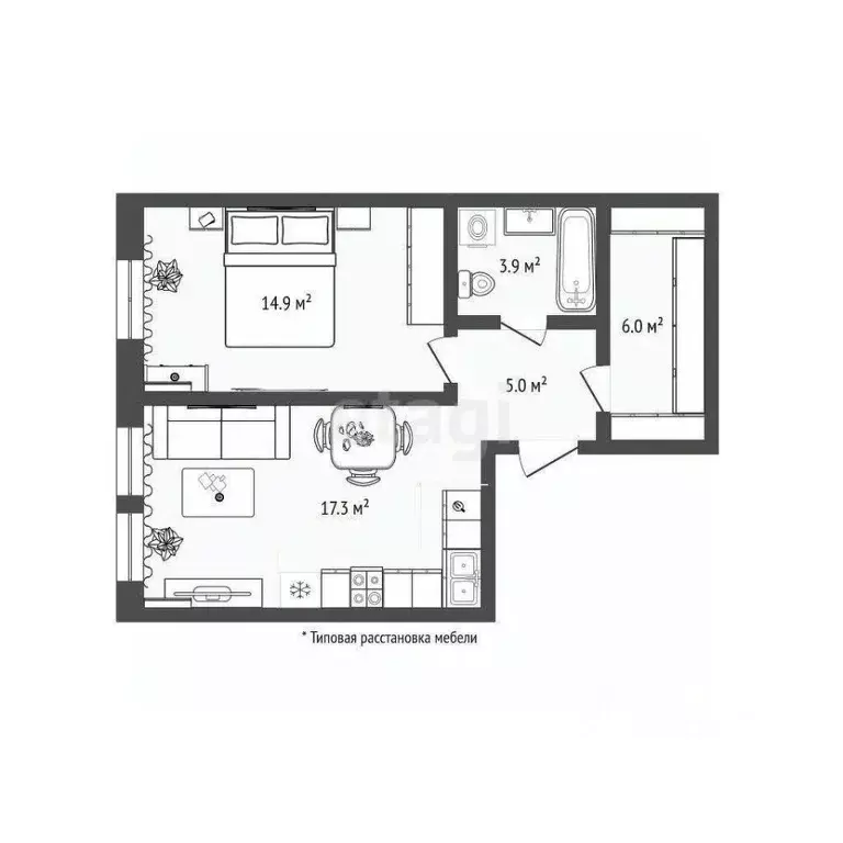 1-к кв. Тюменская область, Тюмень Полевая ул., 117к2 (47.2 м) - Фото 2