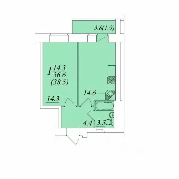 1-к кв. Вологодская область, Вологда ул. Новаторов (38.5 м) - Фото 1