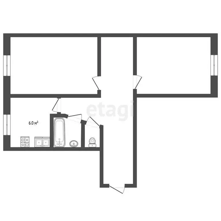 2-комнатная квартира: посёлок Большевик, улица Ленина, 46 (46 м) - Фото 1