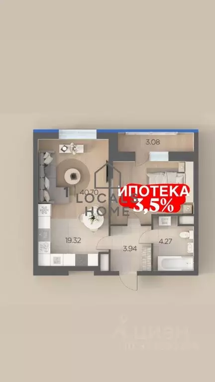 1-к кв. Рязанская область, Рязанский район, Дядьковское с/пос, с. ... - Фото 1