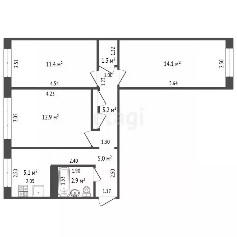 3-к кв. Самарская область, Самара ул. Мориса Тореза, 65 (57.9 м) - Фото 2