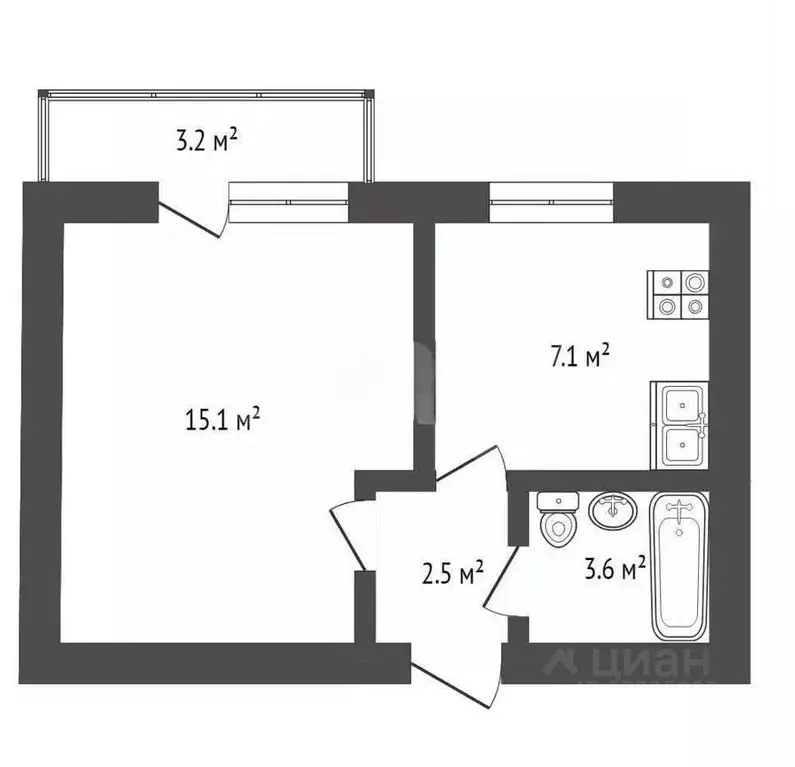 1-к кв. Вологодская область, Вологда ул. Летчика Каберова, 7 (28.8 м) - Фото 2