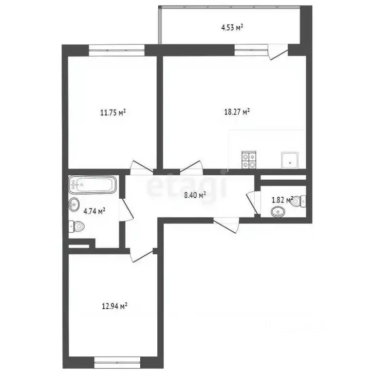 2-к кв. Тюменская область, Тюменский муниципальный округ, д. Патрушева ... - Фото 1