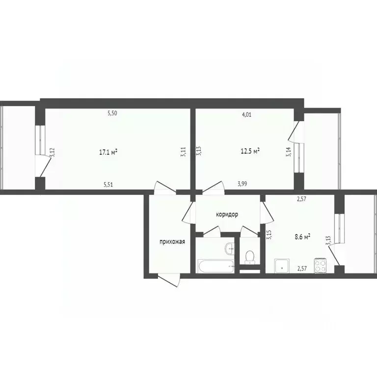 2-к кв. Белгородская область, Белгород бул. Юности, 29 (60.0 м) - Фото 2