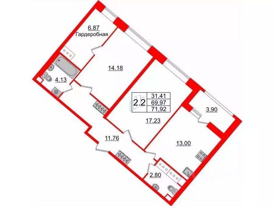 2-к кв. Санкт-Петербург ул. Архивная, 4 (70.2 м) - Фото 0
