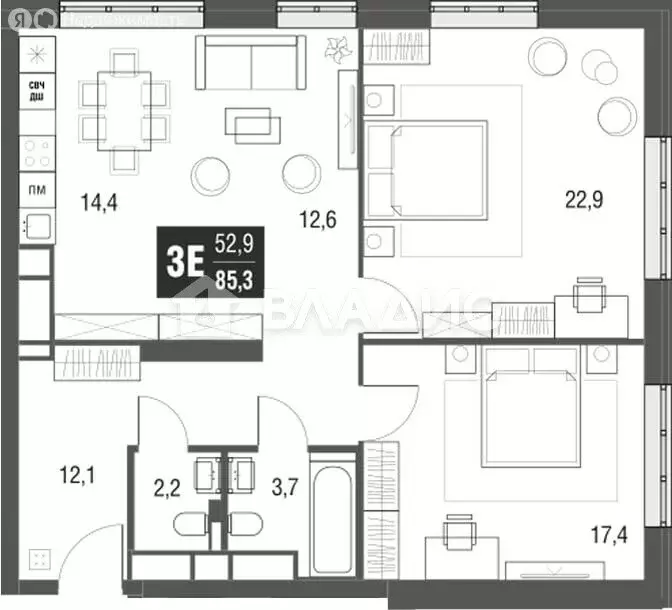 2-комнатная квартира: Москва, проезд Серебрякова, 11к2 (85 м) - Фото 1