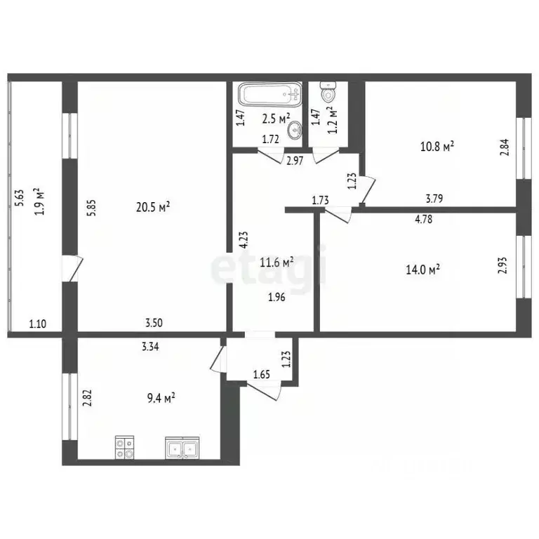3-к кв. Татарстан, Набережные Челны ул. Академика Королева, 21 (73.2 ... - Фото 2