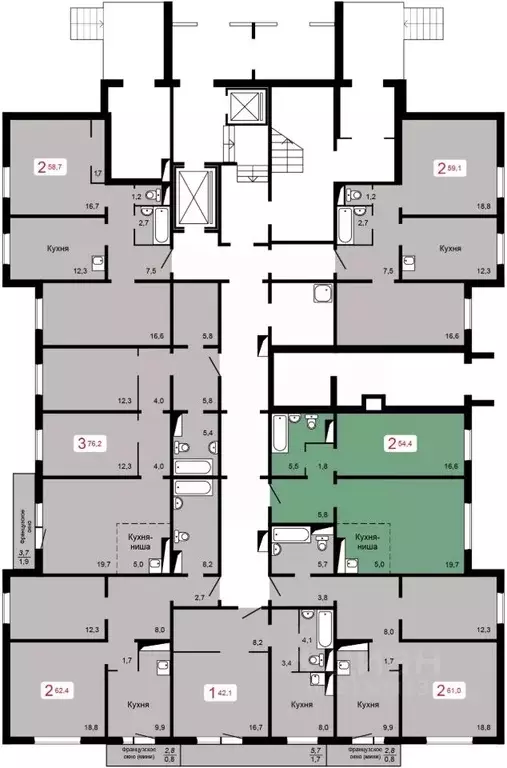 2-к кв. Красноярский край, Красноярск ул. Кутузова, 2с4 (54.4 м) - Фото 0