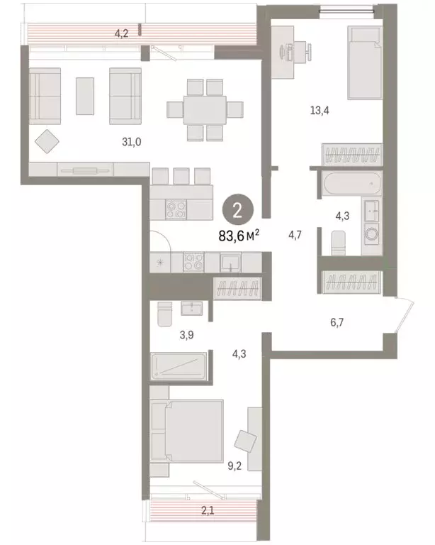 2-комнатная квартира: Тюмень, Мысовская улица, 26к1 (83.64 м) - Фото 1