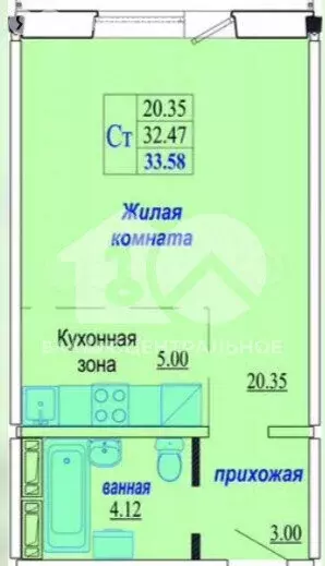 Квартира-студия: Новосибирск, Плющихинская улица, 9 (32.5 м) - Фото 1