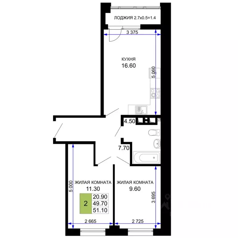 2-к кв. Краснодарский край, Анапа Песчаный жилой комплекс (51.1 м) - Фото 1