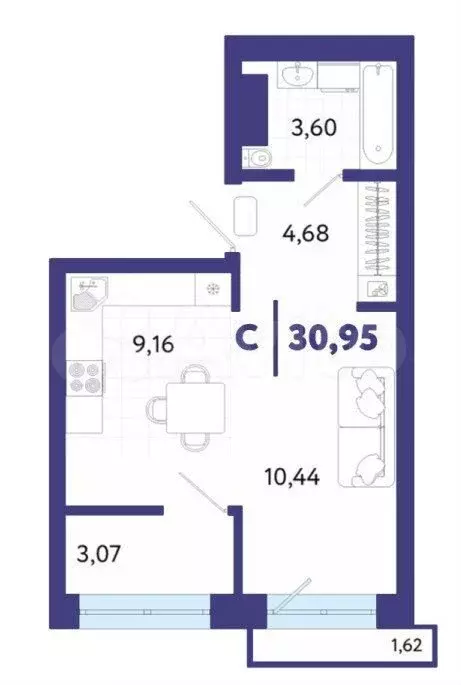 Квартира-студия, 31 м, 15/20 эт. - Фото 1