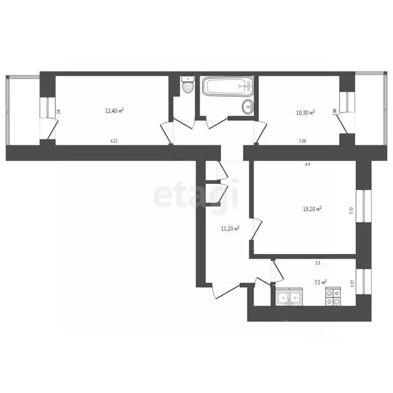 3-к кв. Хабаровский край, Хабаровск ДОС кв-л, 47 (63.9 м) - Фото 2