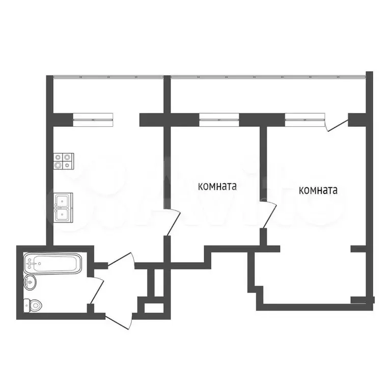 2-к. квартира, 42,9 м, 6/8 эт. - Фото 0