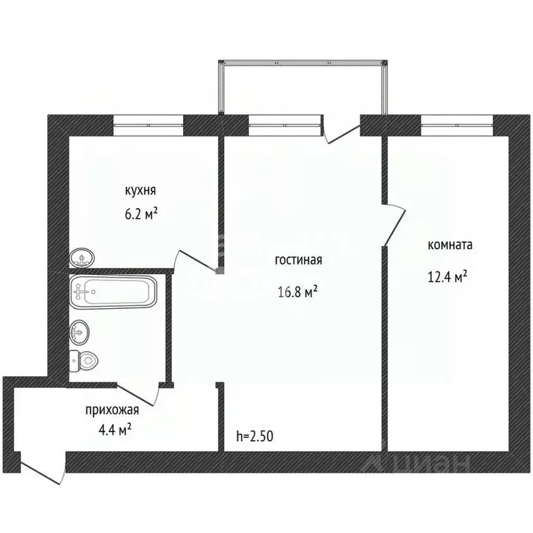 2-к кв. Кемеровская область, Ленинск-Кузнецкий ул. Пушкина, 5 (42.6 м) - Фото 2