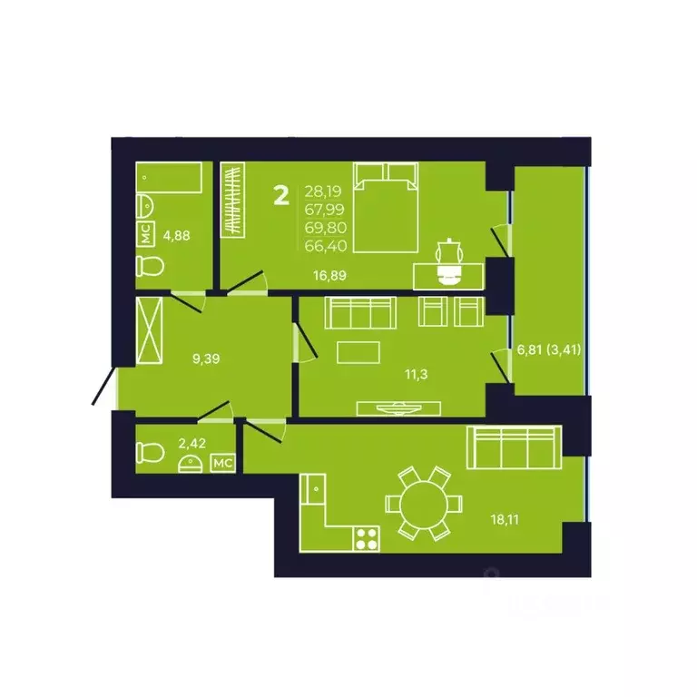 2-к кв. Башкортостан, Уфа ул. Михаила Зайцева, 8 (66.5 м) - Фото 1