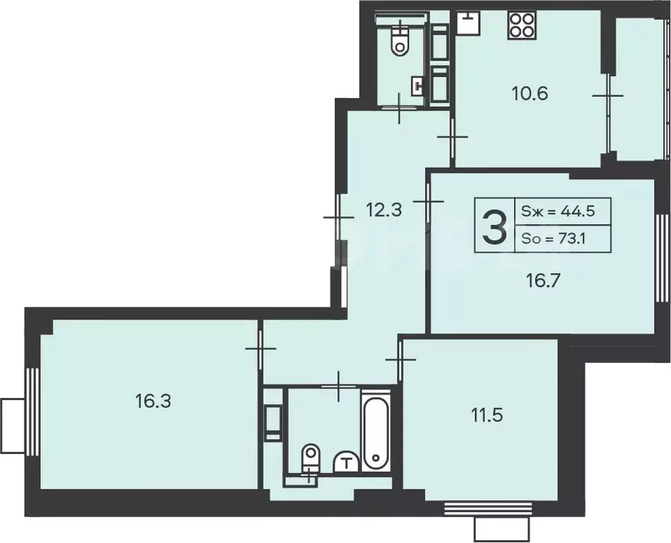 3-комнатная квартира: Москва, Амурская улица, 1к1 (73.1 м) - Фото 1