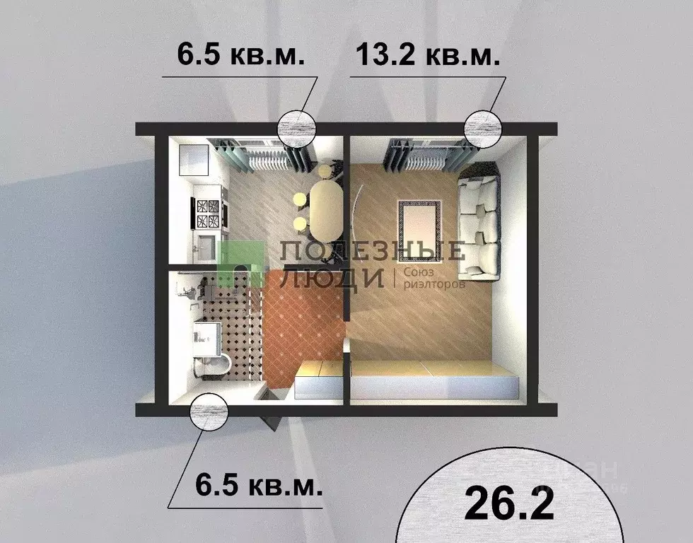 Комната Башкортостан, Уфа Борисоглебская ул., 12 (26.2 м) - Фото 1