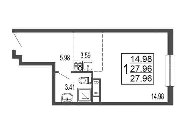 Квартира-студия: Лыткарино, 6-й микрорайон, 15Г (27.96 м) - Фото 0