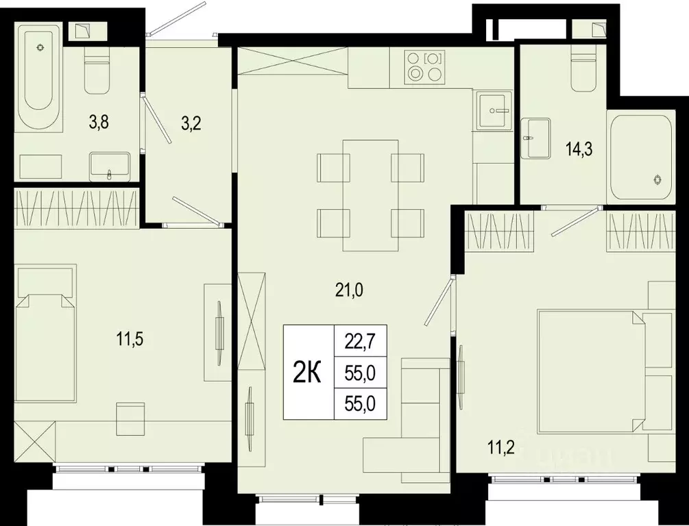 2-к кв. Московская область, Подольск городской округ, д. Борисовка ... - Фото 0
