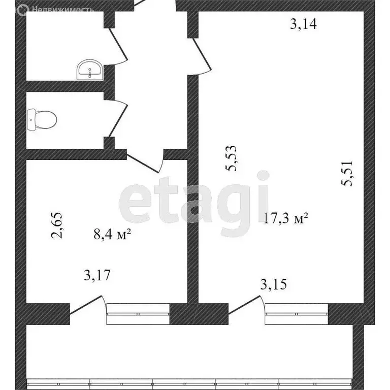 1-комнатная квартира: Белгород, улица Губкина, 25 (31.3 м) - Фото 0